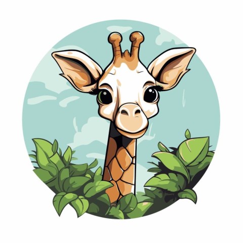 Cute giraffe in the jungle. Vector illustration of a cartoon gir