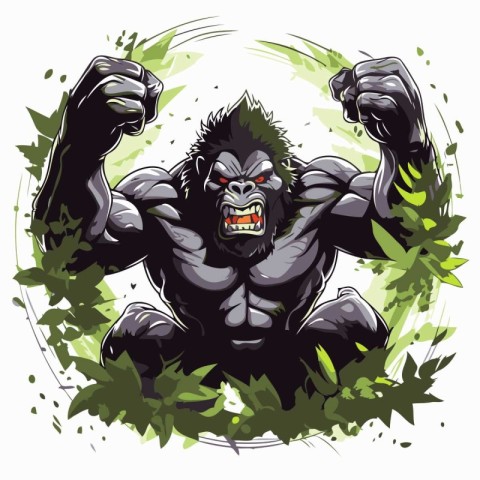 Vector illustration of a strong gorilla on a background of green