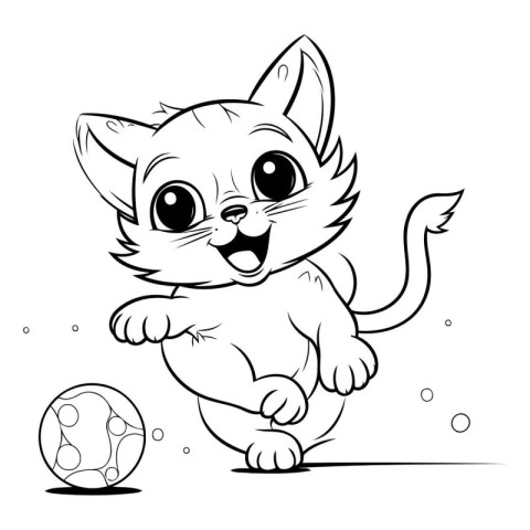 Cute cartoon kitten playing with a soccer ball. Vector illustrat