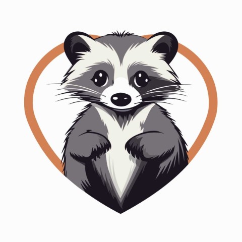 Raccoon in a heart-shaped frame. Vector illustration.