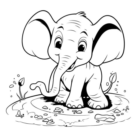 Coloring book for children: Elephant in puddle - vector illustra