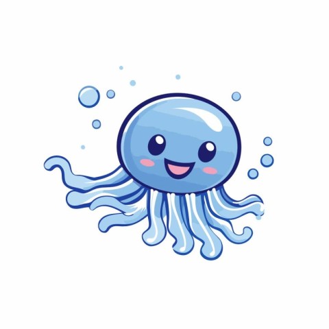 Cute smiling jellyfish isolated on white background. Vector illu