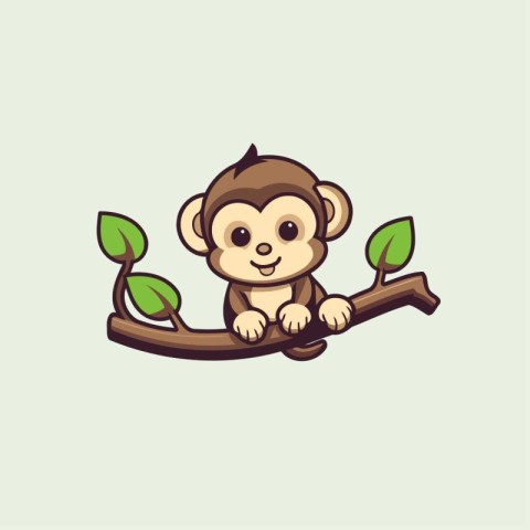 Cute monkey sitting on a branch. Vector illustration in cartoon