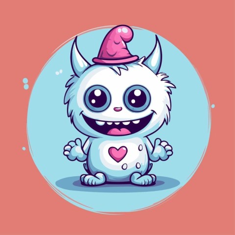 Cute cartoon monster with a heart in his hand. Vector illustrati