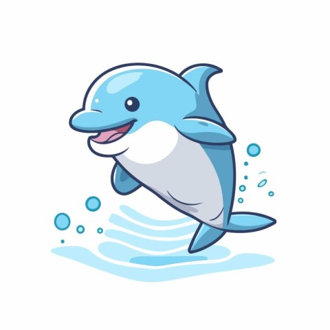 Cute dolphin jumping out of water. Vector illustration isolated