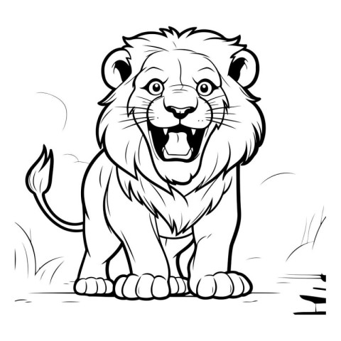 Lion - Black and White Cartoon Illustration. Vector Clip Art