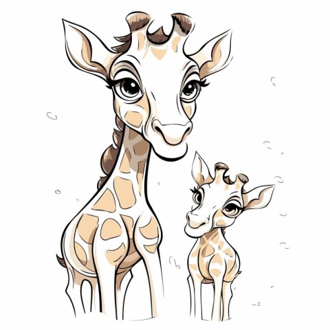 Illustration of a giraffe and a baby on a white background