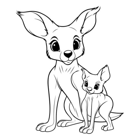 Cute cartoon kangaroo and puppy. Vector illustration for colorin