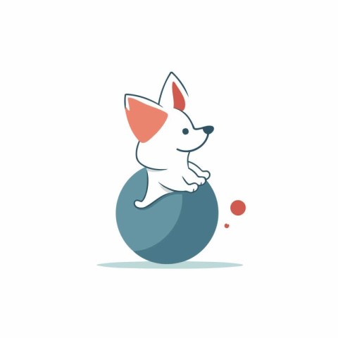 Cute cartoon dog sitting on a blue ball. Vector illustration.