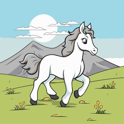 Horse on the meadow. Vector illustration of a white pony.