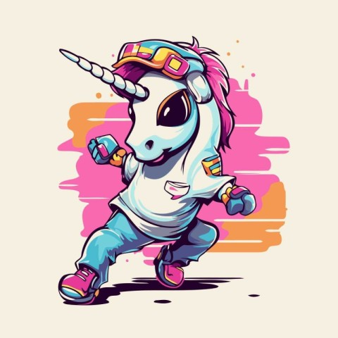 Unicorn riding a skateboard. Vector illustration for your design