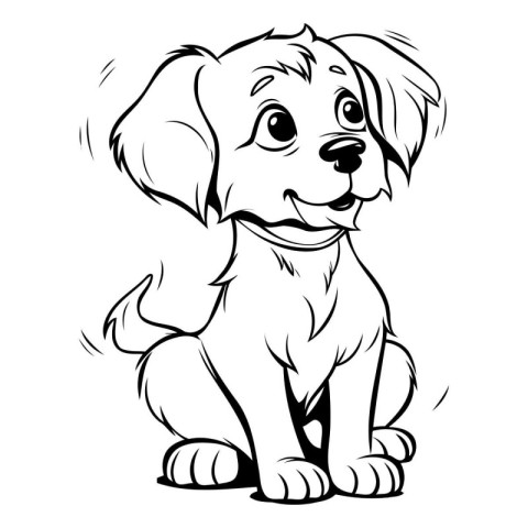 Labrador Retriever Puppy - Black and White Cartoon Illustration