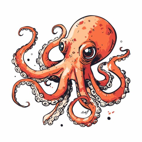 Octopus. Hand drawn vector illustration isolated on a white back