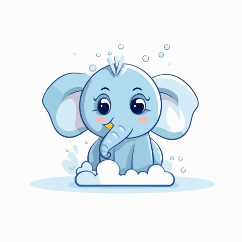 Cute baby elephant splashing water on white background. Vector i