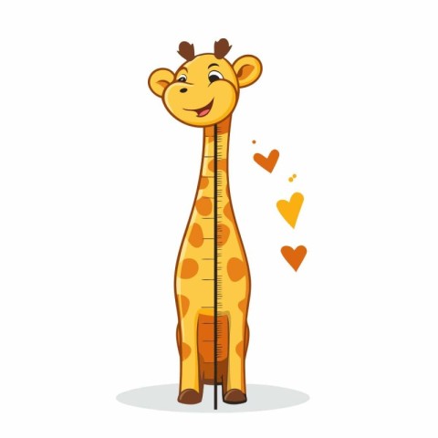 Cute cartoon giraffe with heart isolated on white background. Ve