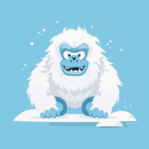 Gorilla sitting on snow. Vector illustration in cartoon style.