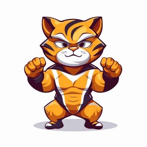 Vector illustration of a tiger in a superhero costume on a white