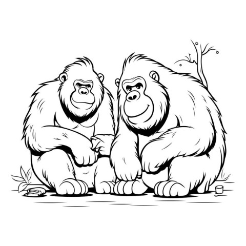 Gorilla and monkey. Monochrome vector illustration for your desi