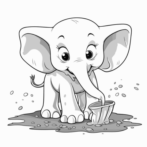 Cute elephant with bucket of water - vector illustration. eps