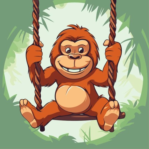 Vector illustration of a cute cartoon monkey sitting on a swing