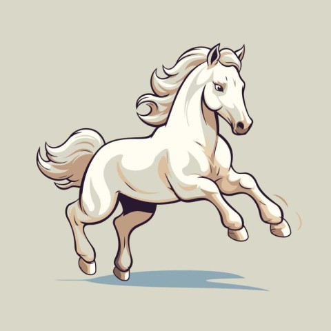 Running white horse. Vector illustration of a horse on a gray ba