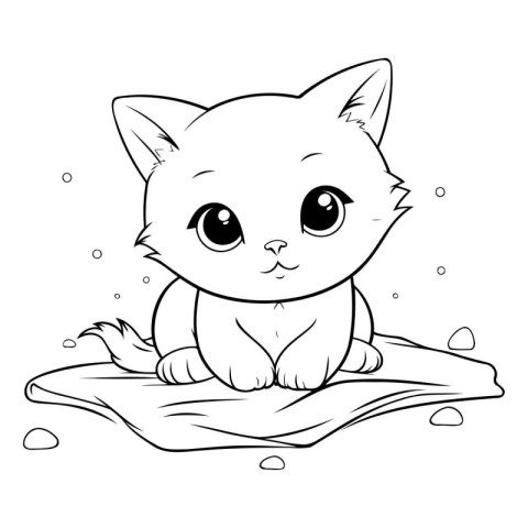 Cute cartoon cat sitting on a rock. Vector illustration for colo