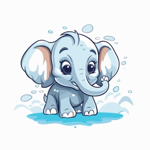 Cute cartoon elephant on the water. Vector illustration isolated