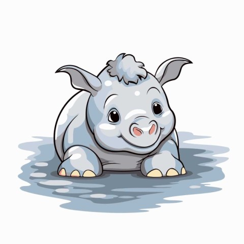 Cute baby rhinoceros isolated on white background. Vector illust