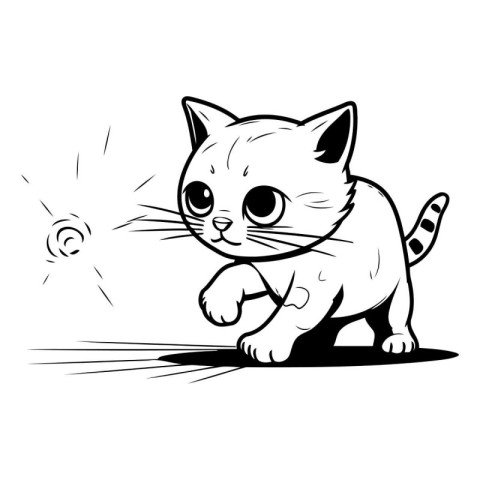 Vector illustration of a cute cat playing with a ball on a white