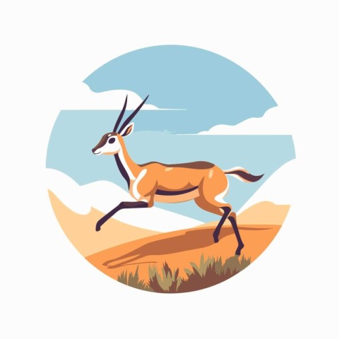 Wild african antelope running in the savannah. Vector illustrati