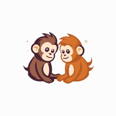 Cute monkey couple isolated on white background. Cartoon vector