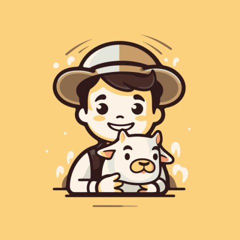 Illustration of a Cute Boy Wearing a Cowboy Hat and Holding a Do