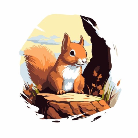 Squirrel in the field. Vector illustration in a flat style.