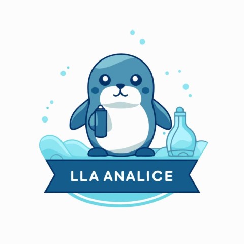 Cute penguin with a bottle of water. Vector illustration.