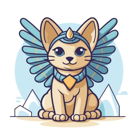 Cute cartoon vector illustration of a cat in a crown with wings.