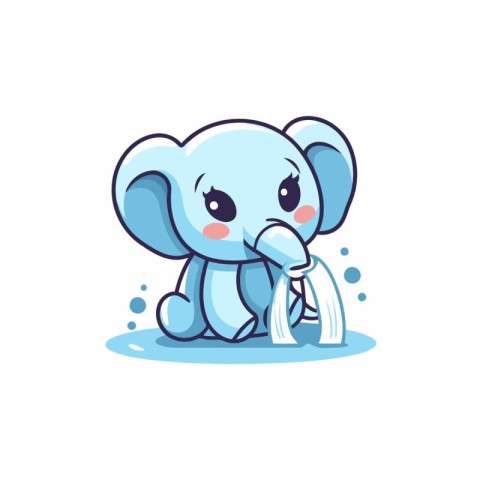 Cute elephant drinking water. Vector illustration in flat cartoo