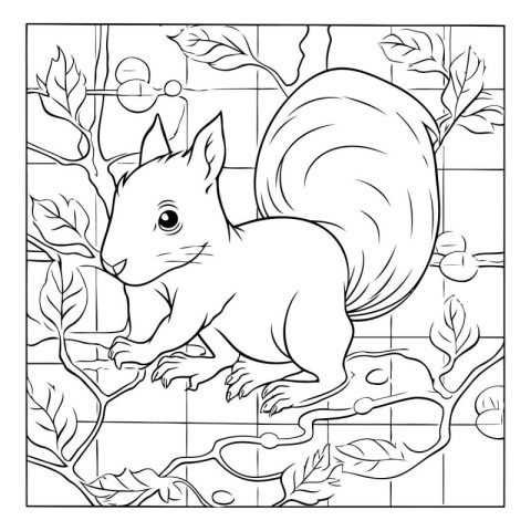 Coloring book for children: squirrel in the forest on a tree bra