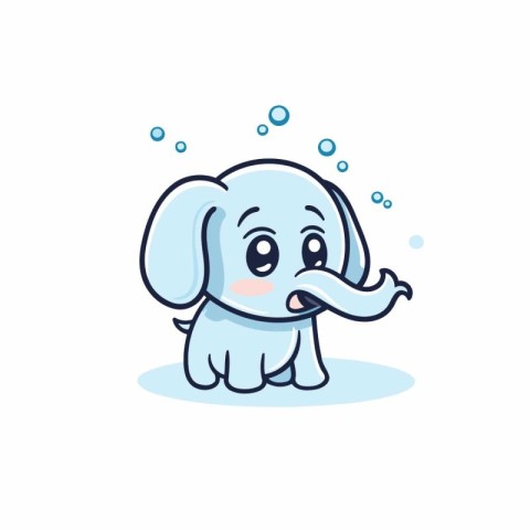 Cute cartoon elephant with a mustache. Vector illustration on wh