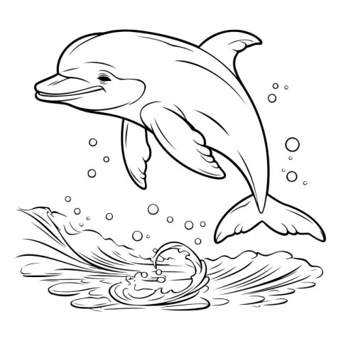 Coloring book for children: Dolphin in the sea. Vector illustrat