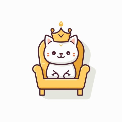 Cute cat sitting in armchair with crown. Vector illustration.