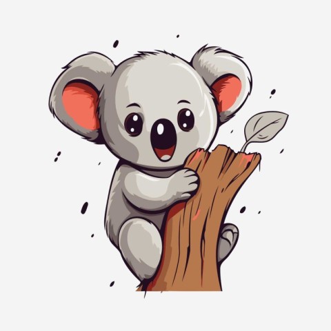 Cute koala sitting on a tree and smiling. Vector illustration.