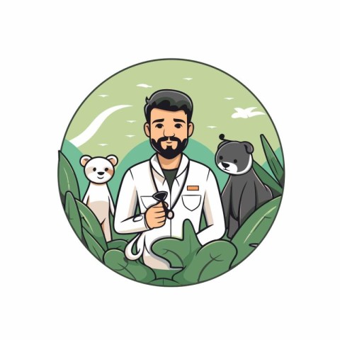 Veterinarian with a dog and a cat. Vector illustration.