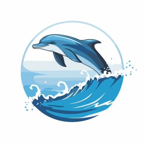 Dolphin jumping out of the water. Vector illustration on white b