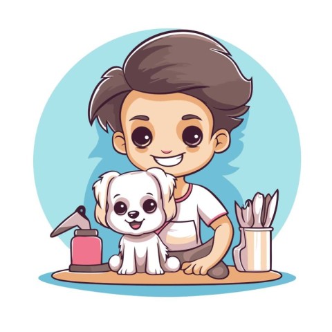 Cute boy with dog cartoon vector illustration graphic design vec