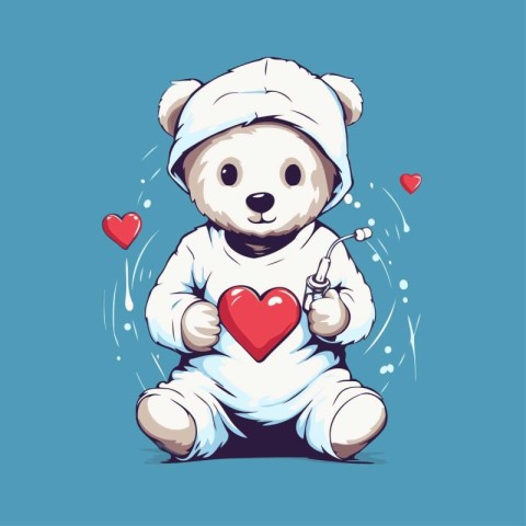 Cute cartoon teddy bear with a heart. Vector illustration.