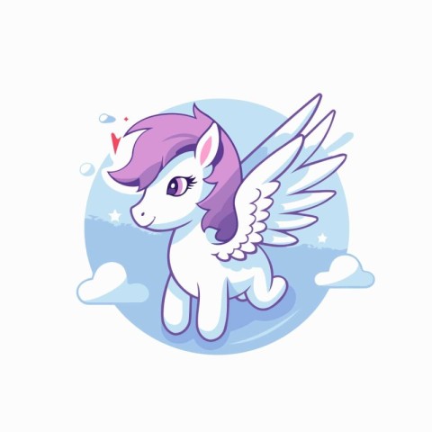 Cute cartoon unicorn with wings. Vector illustration in flat sty