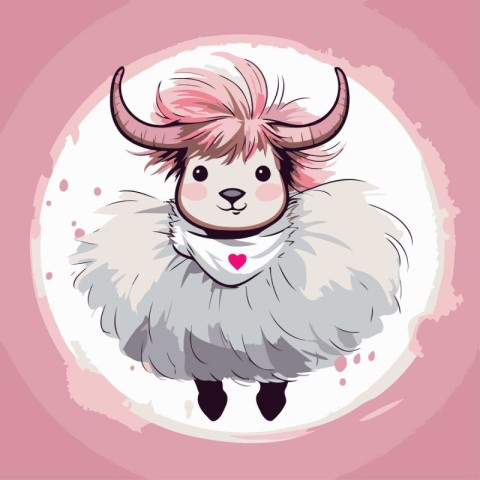 Cute sheep on the background of the moon. Vector illustration.