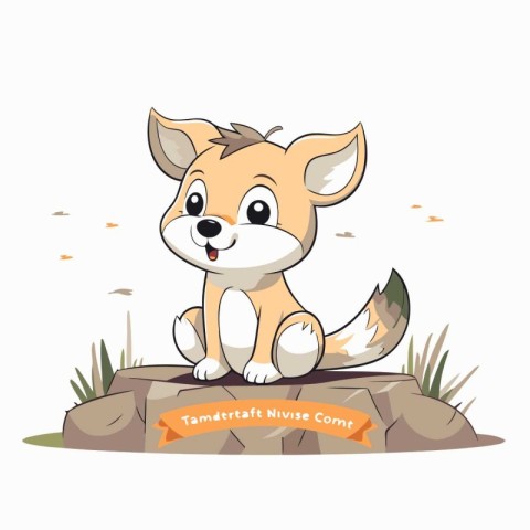 Cute little fox sitting on the rock. Vector illustration isolate