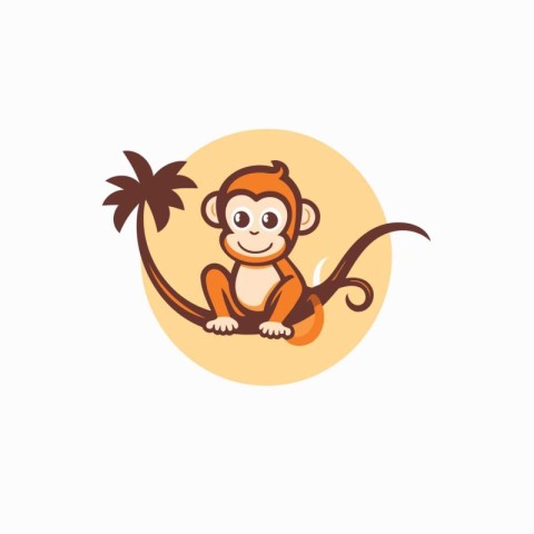 Cute monkey with palm tree. Vector illustration in cartoon style