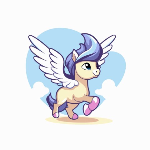 Cute cartoon pony with wings and pink bow. Vector illustration.